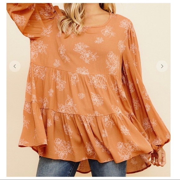 Bohemian Ditsy Floral Print Babydoll Top - Picture 3 of 6